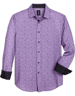 Michael Strahan Modern Fit Hidden Button-Down Collar Sport Shirt, Purple Gingham