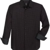 Michael Strahan Modern Fit Spread Collar Sport Shirt, Black Mini Diamond