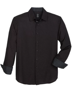 Michael Strahan Modern Fit Spread Collar Sport Shirt, Black Mini Diamond