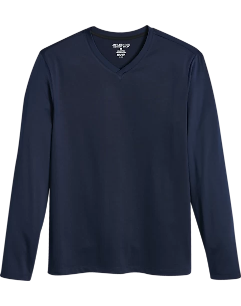 Awearness Kenneth Cole Slim Fit V-Neck Long Sleeve T-Shirt, Navy