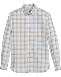 Joseph Abboud Modern Fit Short Sport Shirt, Olive Plaid