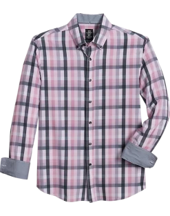 Michael Strahan Four-Way Stretch Modern Fit Button-Down Collar Sport Shirt, Pink & Gray Plaid
