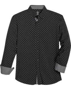 Michael Strahan Four-Way Stretch Modern Fit Sport Shirt, Black & Pink Dot
