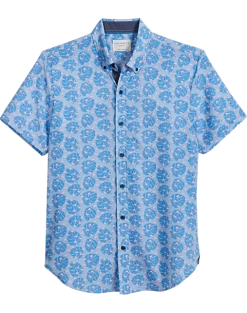 Con.Struct Slim Fit Short Sleeve Sport Shirt, Blue Palm Leaves & Pink Flamingos