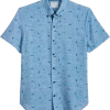 Con.Struct Slim Fit Short Sleeve Sport Shirt, Blue Chambray Sharks