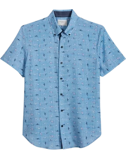 Con.Struct Slim Fit Short Sleeve Sport Shirt, Blue Chambray Sharks
