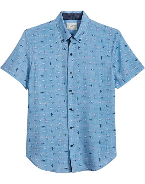Con.Struct Slim Fit Short Sleeve Sport Shirt, Blue Chambray Sharks
