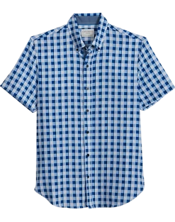 Con.Struct Slim Fit Short Sleeve Sport Shirt, White & Blue Gingham