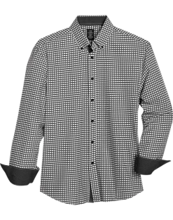 Michael Strahan Modern Fit Four-Way Stretch Sport Shirt, White & Gray Grid