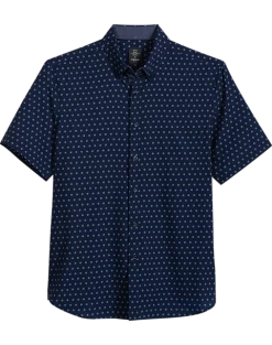 Michael Strahan Modern Fit Four-Way Stretch Short Sleeve Sport Shirt, Navy Pinwheel