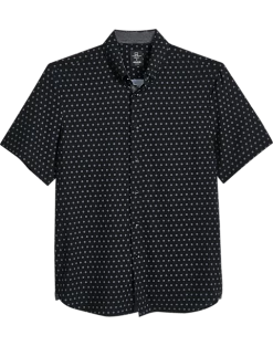 Michael Strahan Modern Fit Four-Way Stretch Short Sleeve Sport Shirt, Black Pinwheel