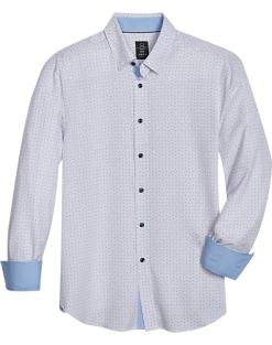 Michael Strahan Modern Fit Four-Way Stretch Sport Shirt, White Mini Triangle