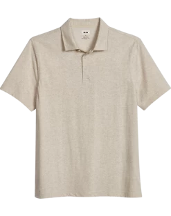 Joseph Abboud Modern Fit Short Sleeve Polo Shirt, Oatmeal Herringbone