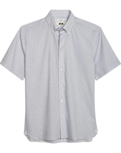 Joseph Abboud Modern Fit Short Sleeve Sport Shirt, White & Burgundy Paisley Dot
