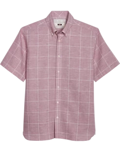 Joseph Abboud Modern Fit Sport Shirt, Burgundy Glen Plaid