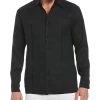 Cubavera Modern Fit Linen Guayabera Shirt, Black