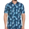 Cubavera Modern Fit 4-Way Stretch Sport Shirt, Blue Pineapple Print