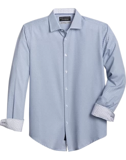 Report Collection Slim Fit Four-Way Stretch Sport Shirt, Navy Woven Motif