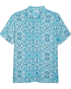 Cubavera Modern Fit Short Sleeve Sport Shirt, Light Blue Cuban Tile