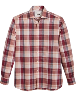 Joseph Abboud Modern Fit Sport Shirt, Burgundy Madras Plaid