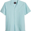 Egara Slim Fit Seersucker Short Sleeve Sport Shirt, Aqua Tonal Stripe