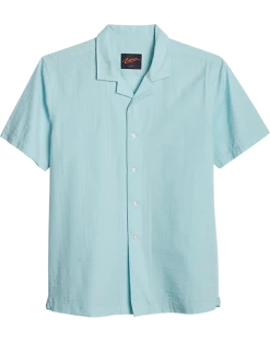 Egara Slim Fit Seersucker Short Sleeve Sport Shirt, Aqua Tonal Stripe