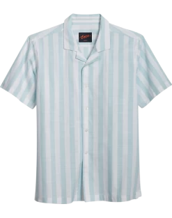 Egara Slim Fit Short Sleeve Sport Shirt, Aqua Stripe