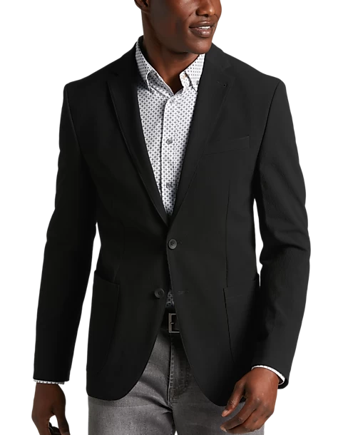 Awearness Kenneth Cole Slim Fit Soft Jacket, Black Seersucker