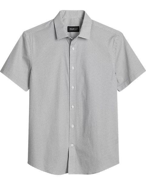 Awearness Kenneth Cole Slim Fit Short Sleeve Sport Shirt, White Micro Dot