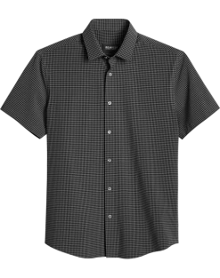 Awearness Kenneth Cole Slim Fit Short Sleeve Sport Shirt, Black Gingham