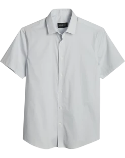 Awearness Kenneth Cole Slim Fit Short Sleeve Sport Shirt, Light Blue Gridlock