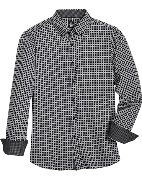 Michael Strahan Modern Fit Four-Way Stretch Sport Shirt, Black Grid