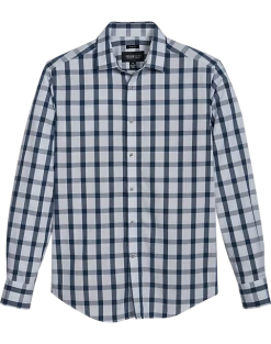 Awearness Kenneth Cole Slim Fit Spread Collar Sport Shirt, Teal Grid