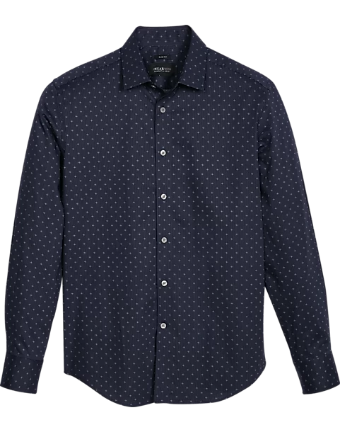 Awearness Kenneth Cole Slim Fit Spread Collar Sport Shirt, Navy Stars