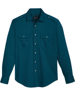 Awearness Kenneth Cole Slim Fit Spread Collar Sport Shirt Teal