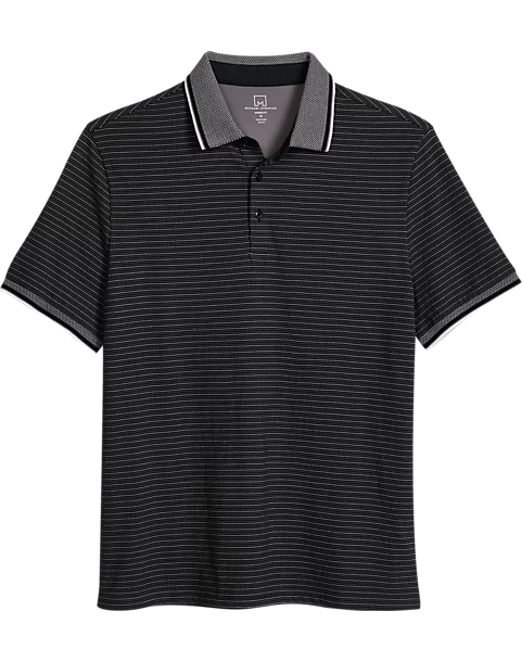 Michael Strahan Modern Fit Short Sleeve Polo, Black Stripe