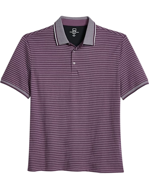 Michael Strahan Modern Fit Short Sleeve Polo, Purple Stripe
