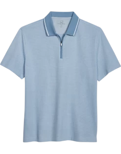 Michael Strahan Modern Fit Zip Polo, Light Blue