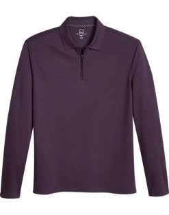 Michael Strahan Modern Fit Long Sleeve Polo Purple & Gray