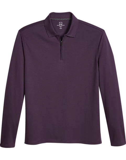 Michael Strahan Modern Fit Long Sleeve Polo Purple & Gray