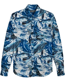 Paisley & Gray Slim Fit Button-Down Collar Sport Shirt, Light Blue Whale Print