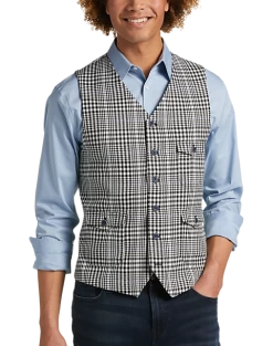 Paisley & Gray Slim Fit Vest, Black & White Glen Plaid