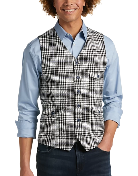 Paisley & Gray Slim Fit Vest, Black & White Glen Plaid