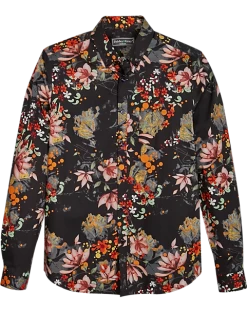 Paisley & Gray Slim Fit Spread Collar Sport Shirt, Black Paint Splatter Floral
