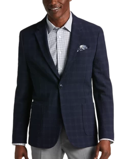 Awearness Kenneth Cole Modern Fit Soft Jacket, Navy Seersucker Plaid