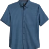 Michael Strahan Modern Fit Short Sleeve Sport Shirt, Navy Check 3-D Check