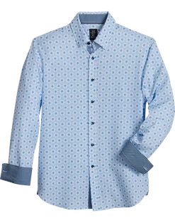 Michael Strahan Modern Fit Spread Collar 4-Way Stretch Sport Shirt, Blue Hexagon