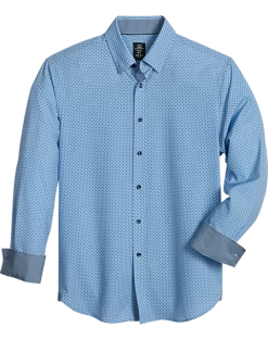 Michael Strahan Modern Fit Spread Collar 4-Way Stretch Sport Shirt, Blue Geo Starfish