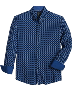 Michael Strahan Modern Fit Button-Down Collar 4-Way Stretch Sport Shirt, Navy Windowpane