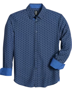 Michael Strahan Modern Fit Spread Collar 4-Way Stretch Sport Shirt, Navy Hexagon